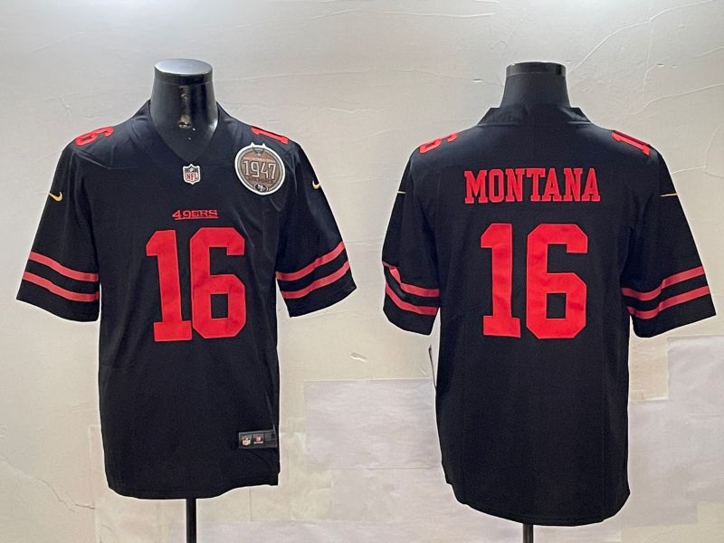 Men San Francisco 49ers #16 Montana Black Second generation 2024 Nike Limited NFL Jersey style 01087